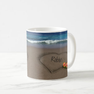 Hört mit der Text-Tasse im Sand Kaffeetasse