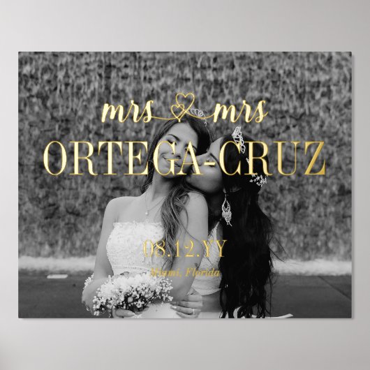 Hört Mrs. & Mrs. Last Name Lesbian Wedding Foto Foliendrucke (Vorderseite)