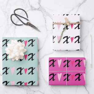 Hört rosa X und Herz Muster Geschenkpapier Set