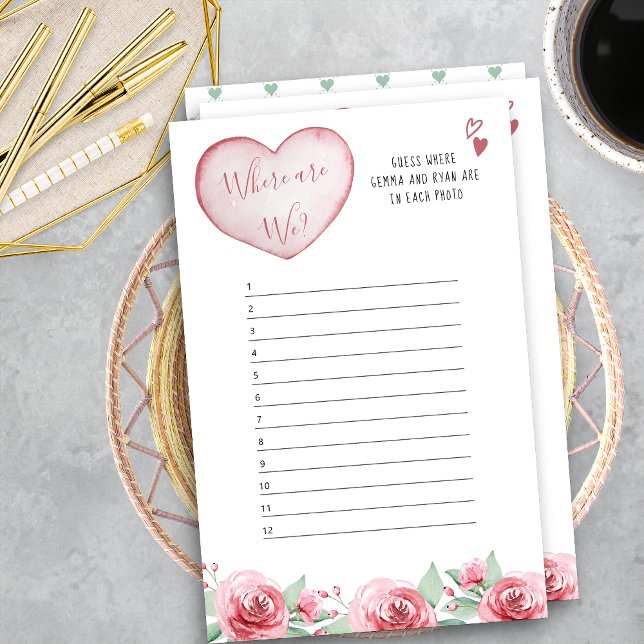 Hört Rose Wo sind wir? Brautparty Game (Where Are We? Bridal Shower Photo Guessing Game Answer Sheet)