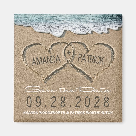 Hört Save the Date am Sandstrand Hochzeit Magnet (Vorne)
