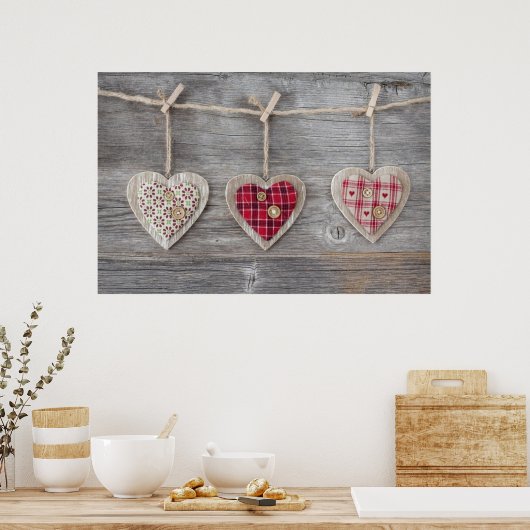 Hört über einem Holztisch Poster (Küche)