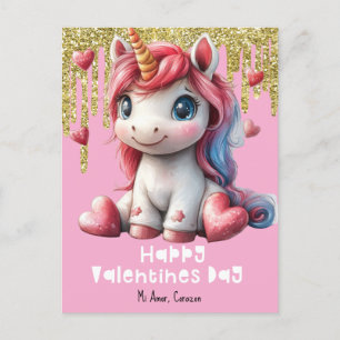 Hört Valentinstag Unicorn Rosa Postkarte