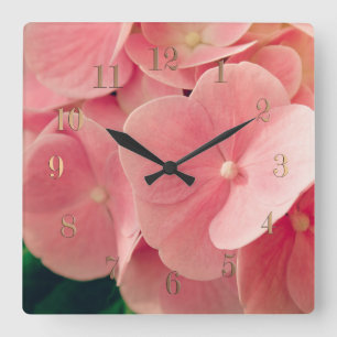 Hortensia Hydrangea pink pastel flowers floral Quadratische Wanduhr