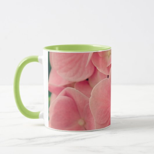 Hortensia Hydrangea rosa pastellfarbene Blume Tasse (Links)