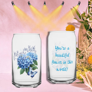 Hortensie Blaue Blume und Schmetterling Dosenglas