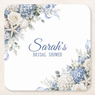 Hortensie Coastal Bridal Shower Personalisiert Rechteckiger Pappuntersetzer