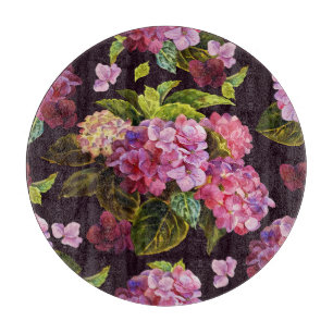 Hortensie, dunkel, nahtloses Blumenmuster. Schneidebrett