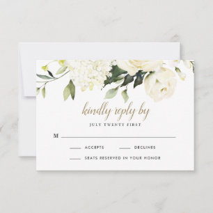 Hortensie Elegant Weiß Gold Rose Florale Hochzeit RSVP Karte