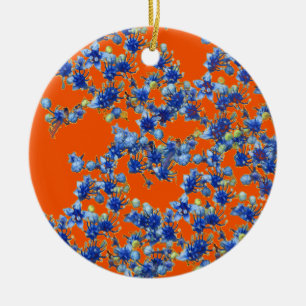 Hortensie orange und blau keramik ornament