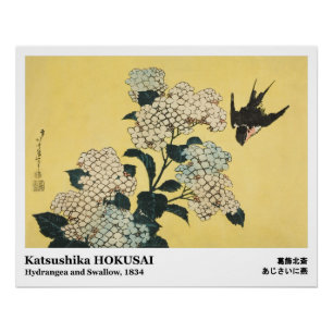 Hortensie und Schwalbe von Hokusai Poster