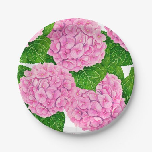 Hortensie Wasserfarbmuster Pappteller (Vorderseite)