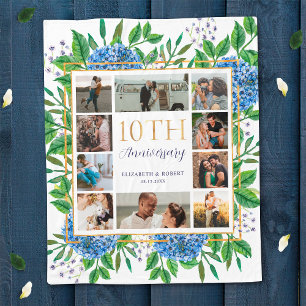 Hortensien 10. Jubiläum Fotocollage nach Maß Fleecedecke