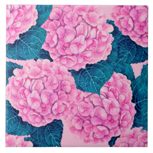Hortensien-Aquarellmuster, rosa und blau Fliese