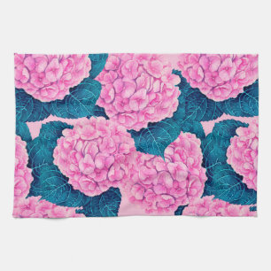 Hortensien-Aquarellmuster, rosa und blau Geschirrtuch