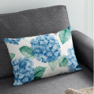 Hortensien-Blau-Blumen-Aquarell-Botanische-Blüten Dekokissen