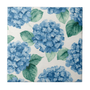Hortensien-Blau-Blumen-Aquarell-Botanische Blüten Fliese