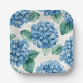 Hortensien-Blau Florale Wasserfarbe Botanische Blü Pappteller