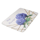 Hortensien Blaue Blumen und Gold Floral Chic Frühl Badematte (Schrägansicht)