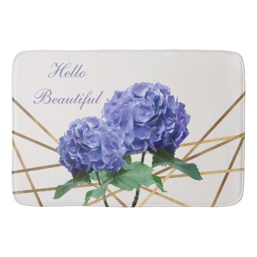 Hortensien Blaue Blumen und Gold Floral Chic Frühl Badematte (Vorderseite)