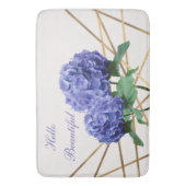 Hortensien Blaue Blumen und Gold Floral Chic Frühl Badematte (Vorderseite Vertikal)