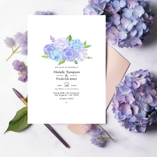 Hortensien Blaue und Helllila Hochzeit Einladung