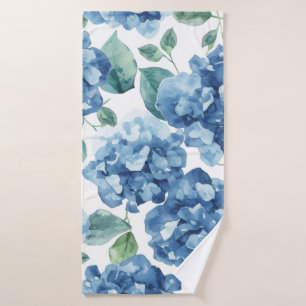 Hortensien-Blues   Wasserfarben-Blüten-Blumenmuste Badehandtuch