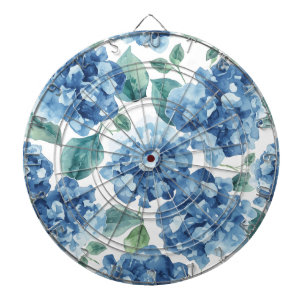 Hortensien-Blues Wasserfarben-Blüten-Blumenmuste Dartscheibe