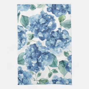 Hortensien-Blues Wasserfarben-Blüten-Blumenmuste Geschirrtuch