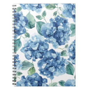 Hortensien-Blues   Wasserfarben-Blüten-Blumenmuste Notizblock