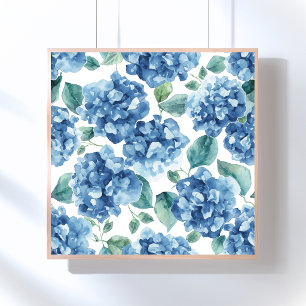 Hortensien-Blues Wasserfarben-Blüten-Blumenmuste Poster
