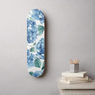 Hortensien-Blues   Wasserfarben-Blüten-Blumenmuste Skateboard