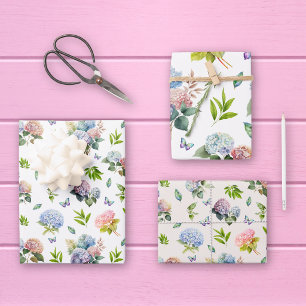 Hortensien Blumen Blau und Rosa Set von 3 Geschenkpapier Set