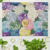 Hortensien-Blumen-Falsches-Buntglas-Monogramm Geschirrtuch (Gefaltet)