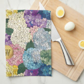 Hortensien-Blumen-Falsches-Buntglas-Monogramm Geschirrtuch (Viertel Falte)