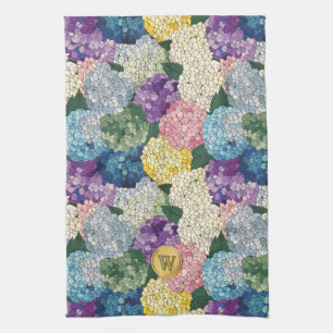 Hortensien-Blumen-Falsches-Buntglas-Monogramm Geschirrtuch