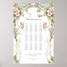 Hortensien-Blumen-Hochzeits-Sitzplan Poster