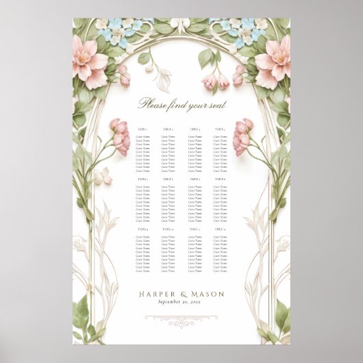 Hortensien-Blumen-Hochzeits-Sitzplan Poster (Vorne)