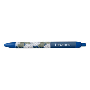 Hortensien-Blumen Navyblau mit individuellem Namen Kugelschreiber
