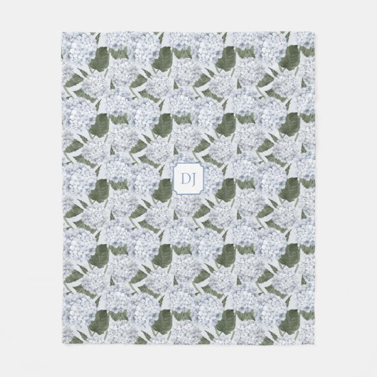 Hortensien-Garten-Monogramm Fleecedecke (Vorderseite)