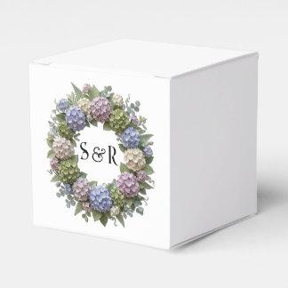 Hortensien-Kranz-Monogramm-Hochzeitsgeschenk-Schac Geschenkschachtel