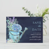 Hortensien Lavendel Blumen Navy Blau Hochzeit Save The Date (Stehend Vorderseite)