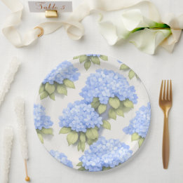 Hortensien-Teller | Elegante Elfenbeinblaue Blumen Pappteller