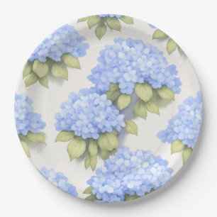 Hortensien-Teller   Elegante Elfenbeinblaue Blumen Pappteller