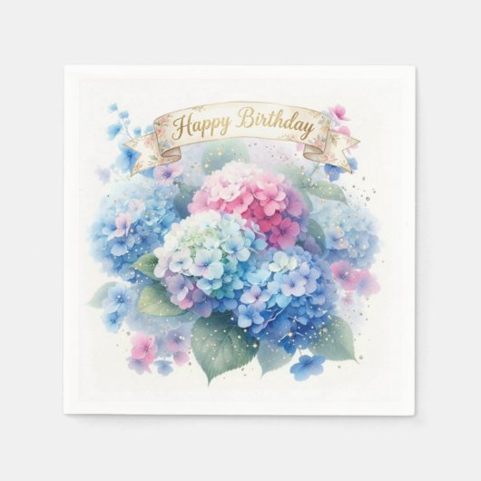Hortensienblaue Florale Geburtstagsfeier Serviette (Vorderseite)