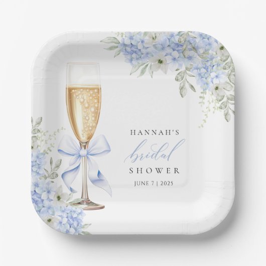 Hortensienblaue Florale Hochzeitsdusche Pappteller (Vorderseite)