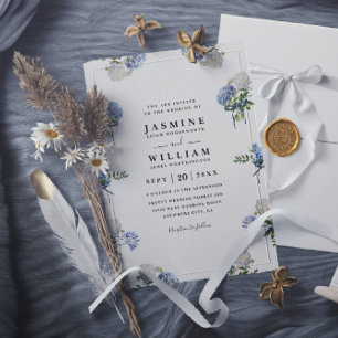 Hortensienstrauß Blau Elegante Moderne Hochzeit Einladung