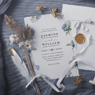 Hortensienstrauß Blaue elegante Hochzeit mit QR-Co Einladung