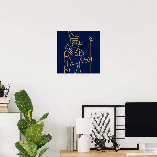 Horus Ägyptisch Gott Gold Line Art Blue Poster (Heimbüro)