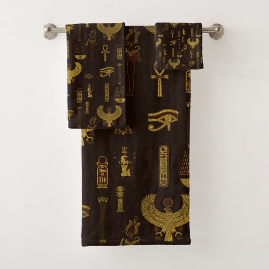 Horus Falke und ägyptisches Hieroglyphenmuster Badhandtuch Set (Insitu)